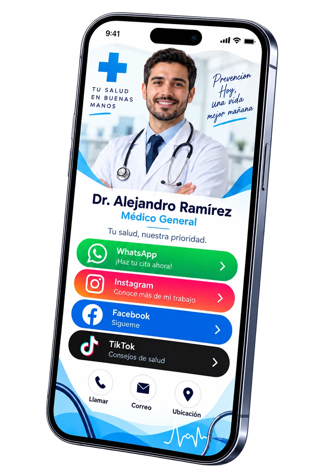 Teléfono con tarjeta digital para profesionistas de la salud